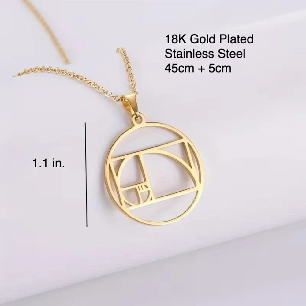 Golden Ratio Fibonacci Spiral Necklace 18K Gold Plated Stainless Steel Math Gift